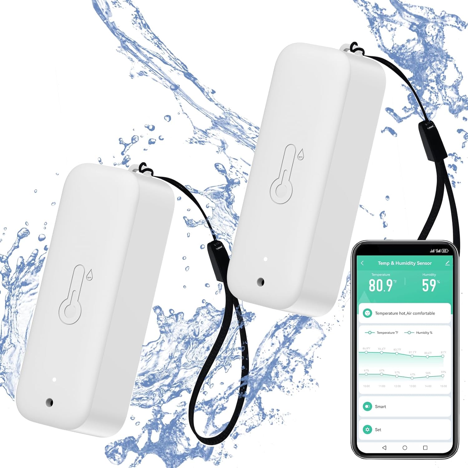 Smart Hygrometer Thermometer: Waterproof Humidity and Temperature Sensor Gauge with App Alert Notification, Indoor and Outdoor Self Magnet WiFi Temperature Sensor, Compatible with Alexa (2 Pack)