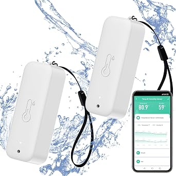 Smart Hygrometer Thermometer Waterproof Humidity and Temperature Sensor Gauge with App Alert Notification, Indoor and Outdoor Self Magnet WiFi Temperature Sensor, Compatible with Alexa 2 Pack
