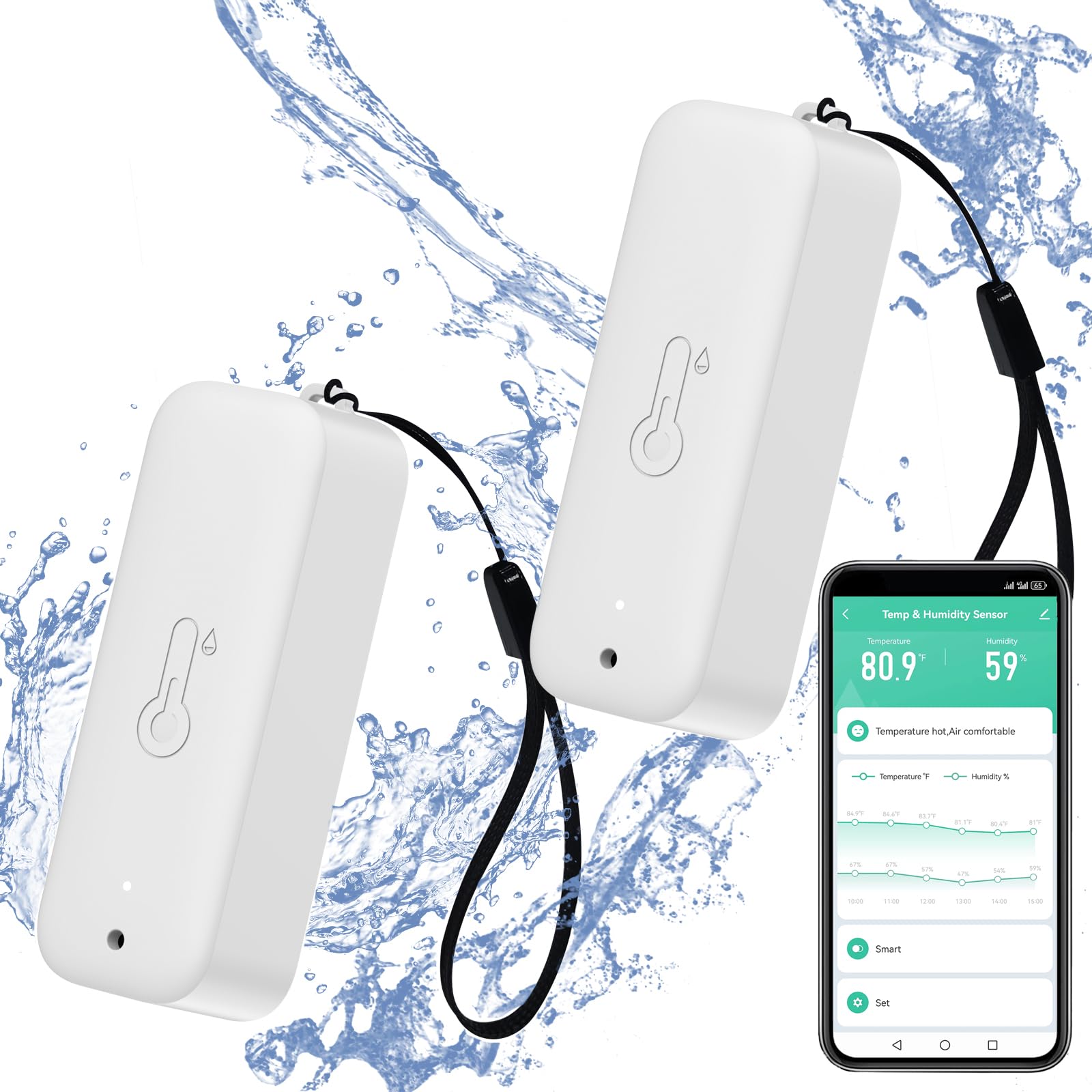 Smart igrometro termometro: misuratore impermeabile di umidità e sensore di temperatura con notifica di allarme app, sensore WiFi automagnetico per interni ed esterni, compatibile Alexa 2PCS
