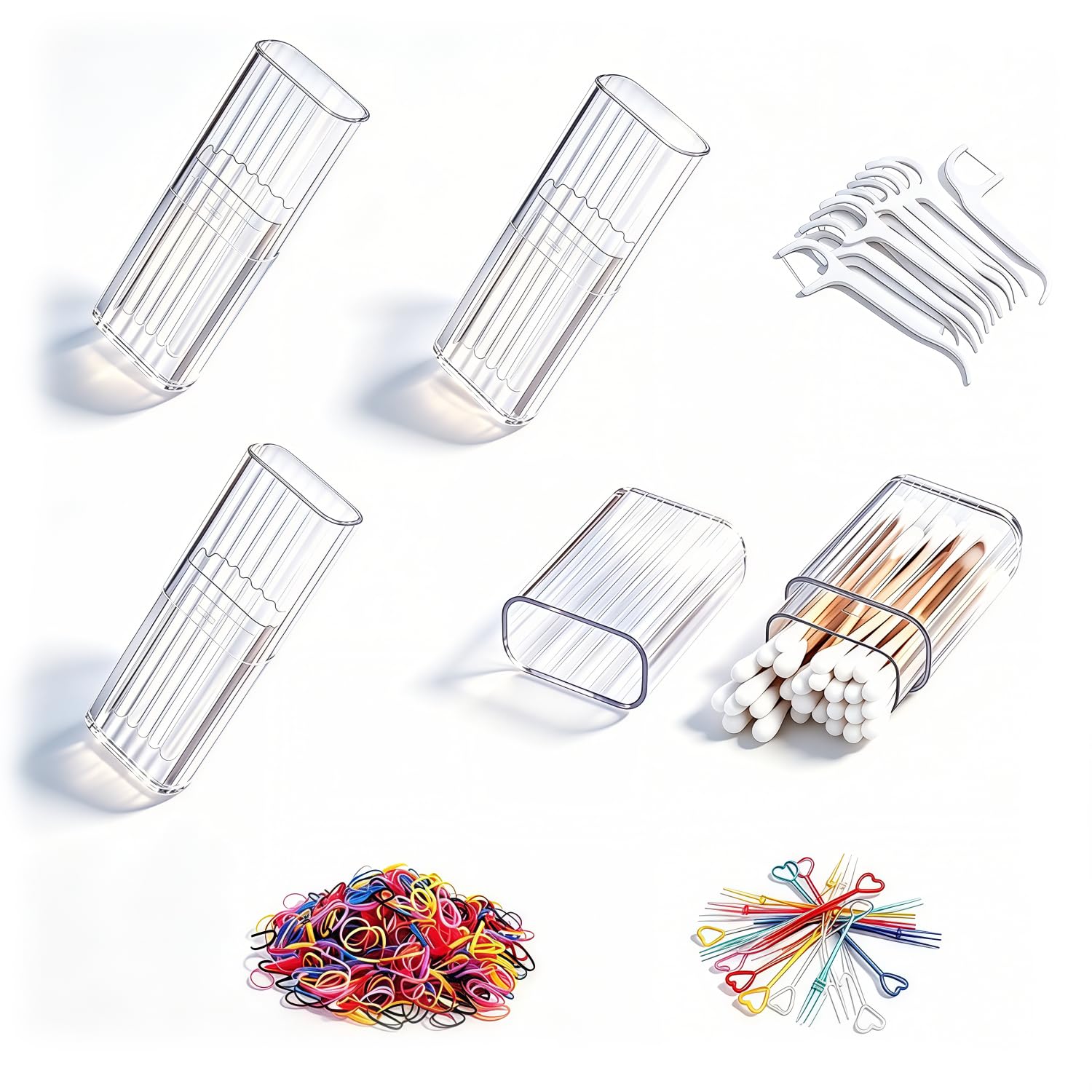 HASTHIP® 4 Pack Clear Mini Storage Boxes with Mid Opening Lid Transparent PP Organizer for Cotton Swabs Q Tips Dental Floss Hair Accessories Home Use-image-31