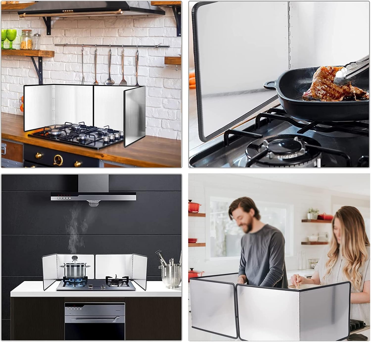 Folding Stove Grease Splatter Shield - Carbon Steel Cooking Guard, Kitchen Anti-Splatter Protector, Black 2/3/4 Sides for Mess-Free Cooking & Frying