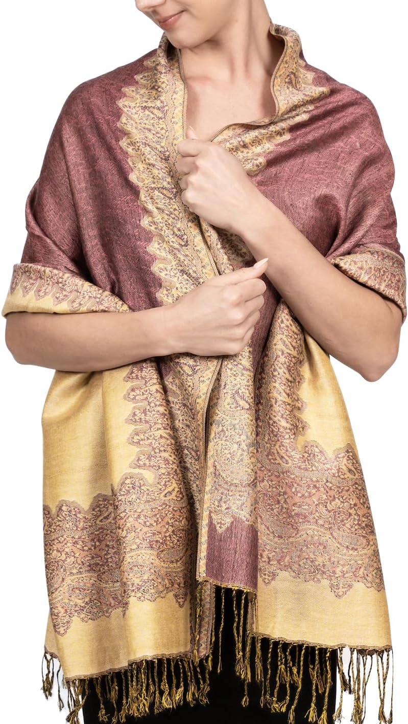 Achillea Reversible Paisley Pashmina Rave Scarf – Exotic Indian Shawls and Wraps for Evening Dresses, Festivals, All Seasons - Image 3