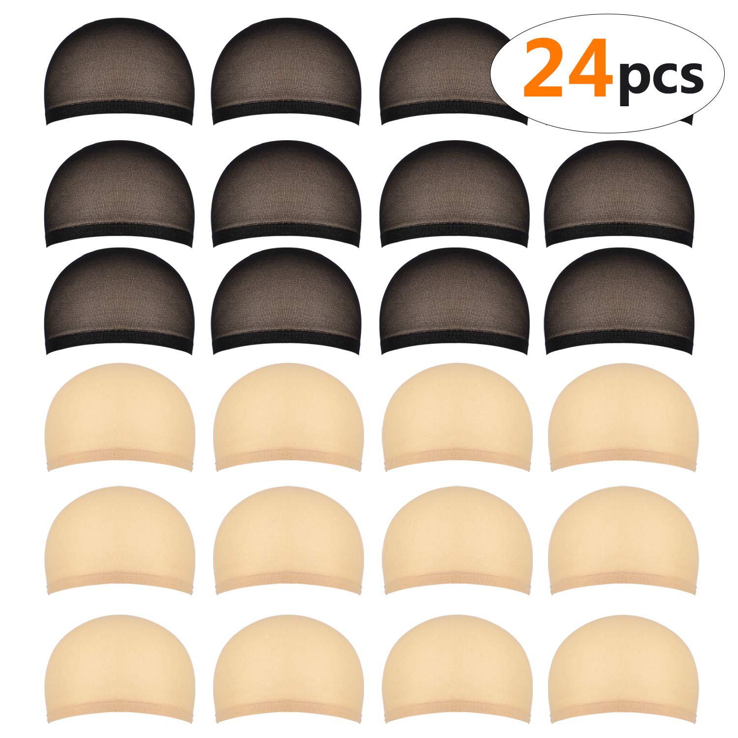 Tegrace24 pcs Wig Caps for Man and Woman, Nylon Wig Caps Made of Stretchy & Thin Stocking Fabric, Close End, One Size Fits all (12pcs Natural beige+12pcs Black)