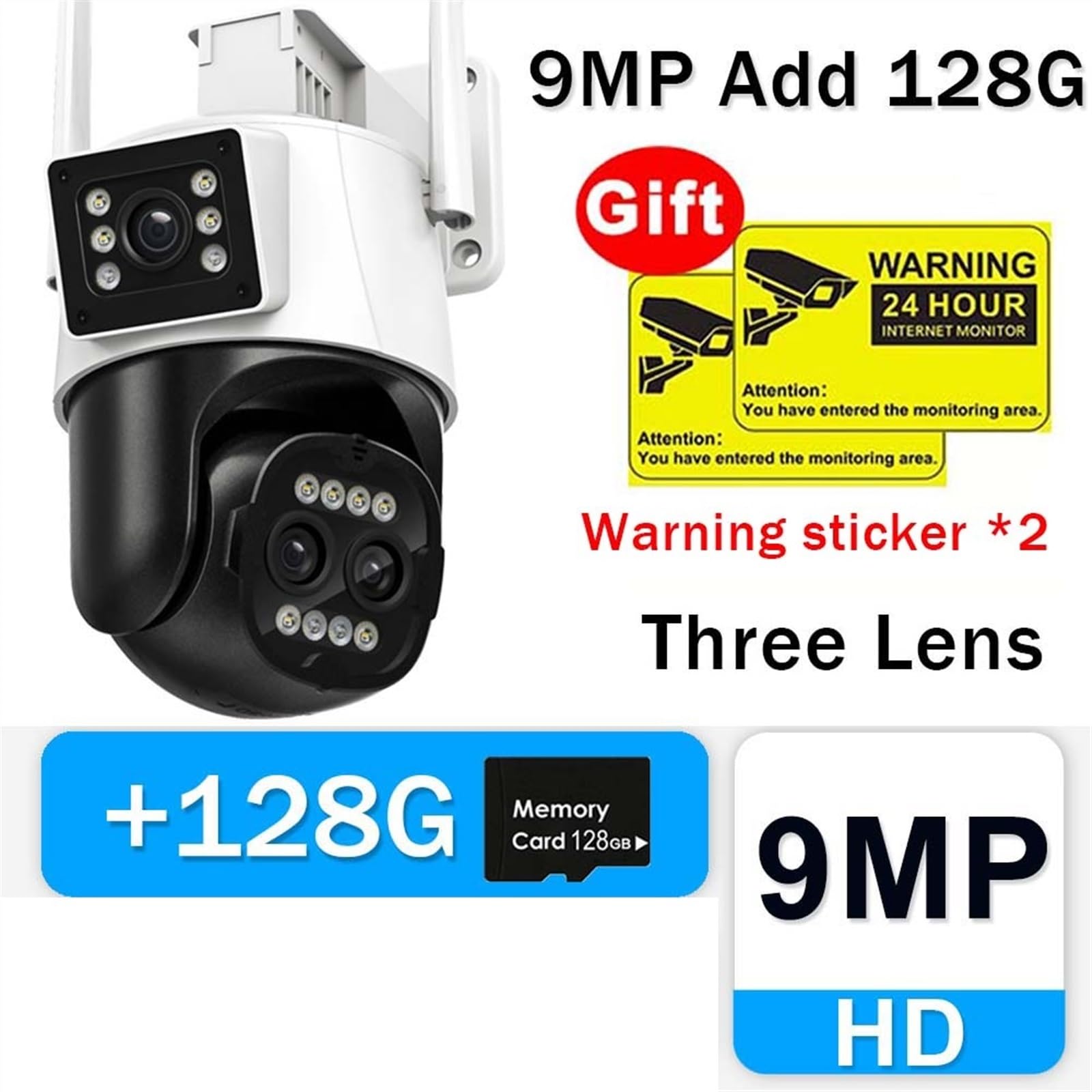 Kamera bezpieczeństwa zewnętrzna, Kamera IP 9MP 4K na zewnątrz 8X Zoom trzy obiektywy automatyczne śledzenie kamera monitorująca ochrona bezpieczeństwa kamery CCTV PTZ Kamera bezpieczeństwa domowego W