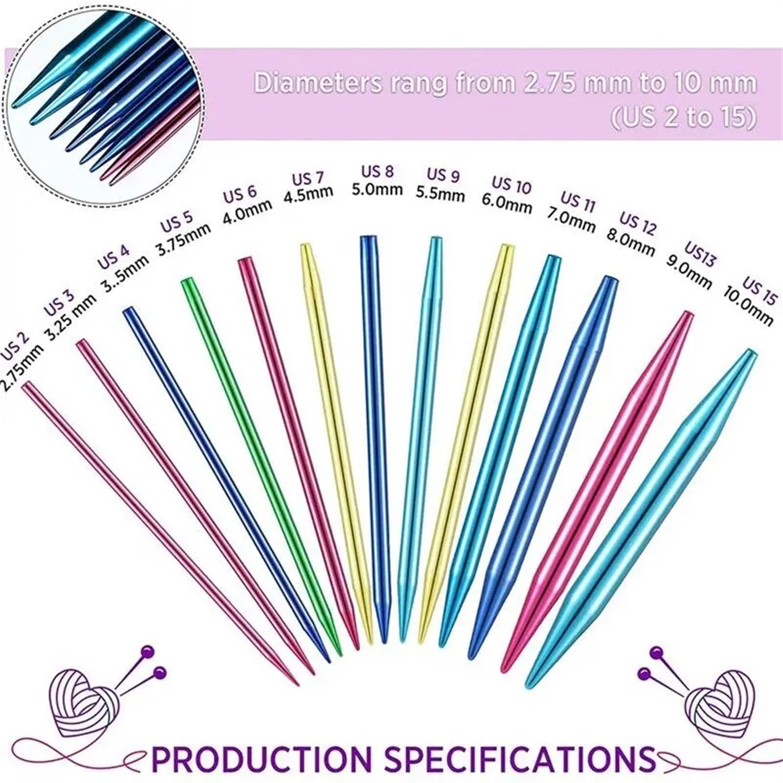 Agujas De Tejer Juego de agujas de tejer circulares de aluminio, 26 Uds., ganchos de ganchillo intercambiables de 13 tamaños, agujas de ganchillo intercambiables for tejer Para Proyectos De Tejido