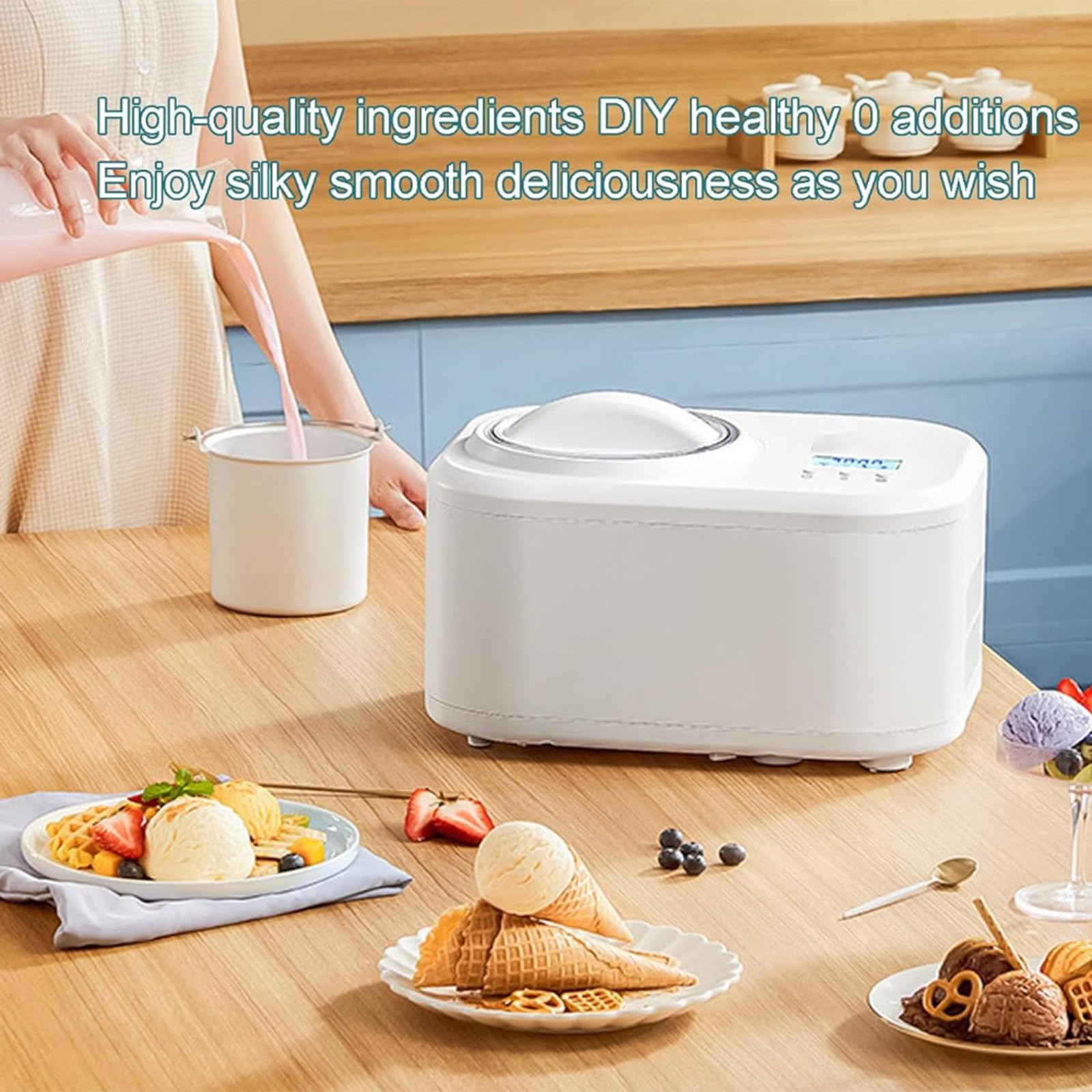 Heladera Automática, 1L Heladera con Compresor Y Pantalla LCD, Terminado En 30min, Sin Precongelación, Desmontable Fácil De Limpiar, Máquina De Yogurt Congelado Sorbete para Cocinas Caseras