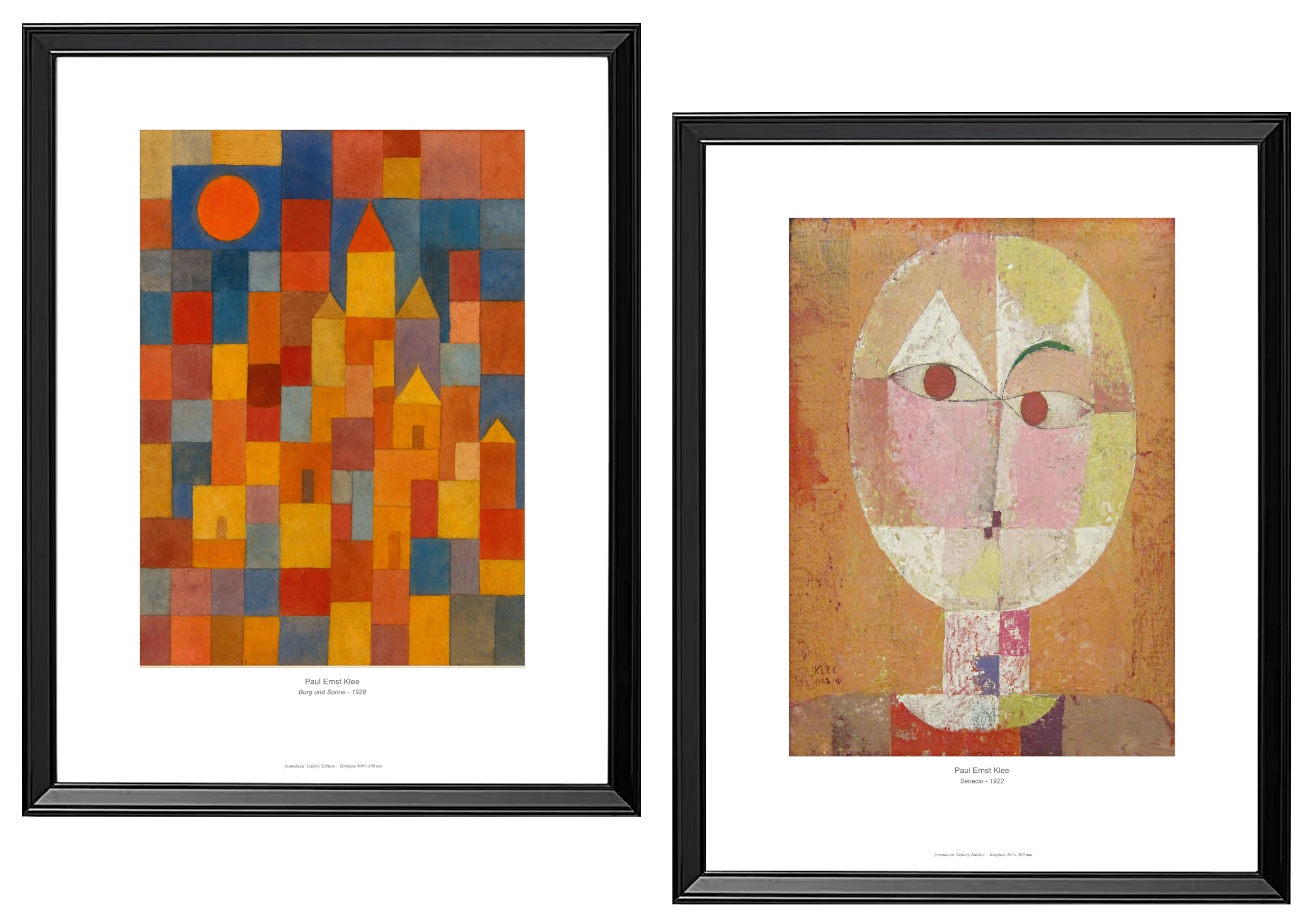 Generisch Paul Ernst Klee Kunstdrucke formida Poster Set Bilder mit Rahmen Wandbilder Wohnzimmer Büro Wanddeko Gerahmter Kunstdruck Bilder mit Rahmen A4 2er Set Wandbilder Rahmen 43 x 33 cm
