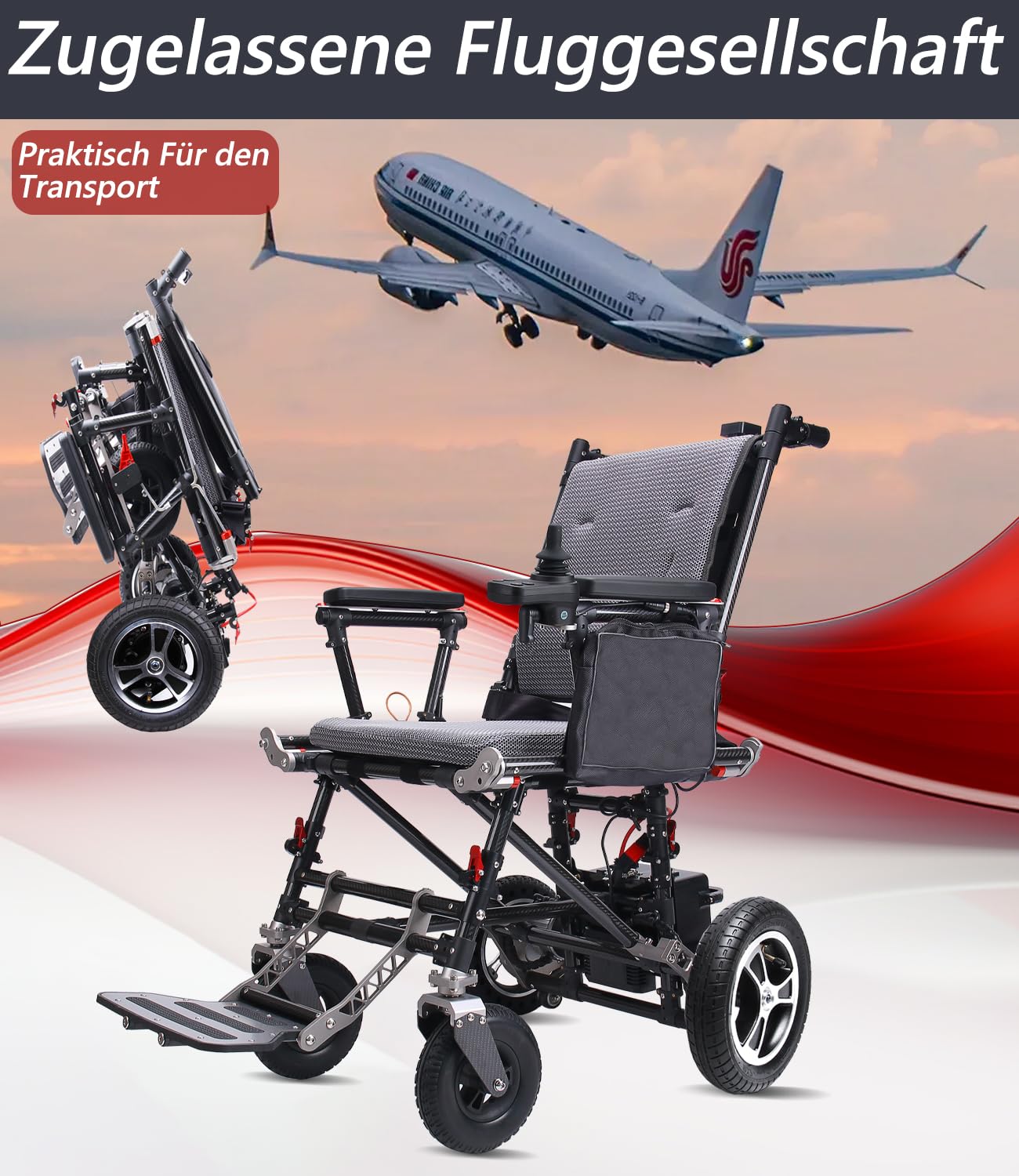 Silla de ruedas eléctrica ultraligera de fibra de carbono (17 kg) | Capacidad de carga: 120 kg y autonomía: 25 km | Batería: 12 Ah