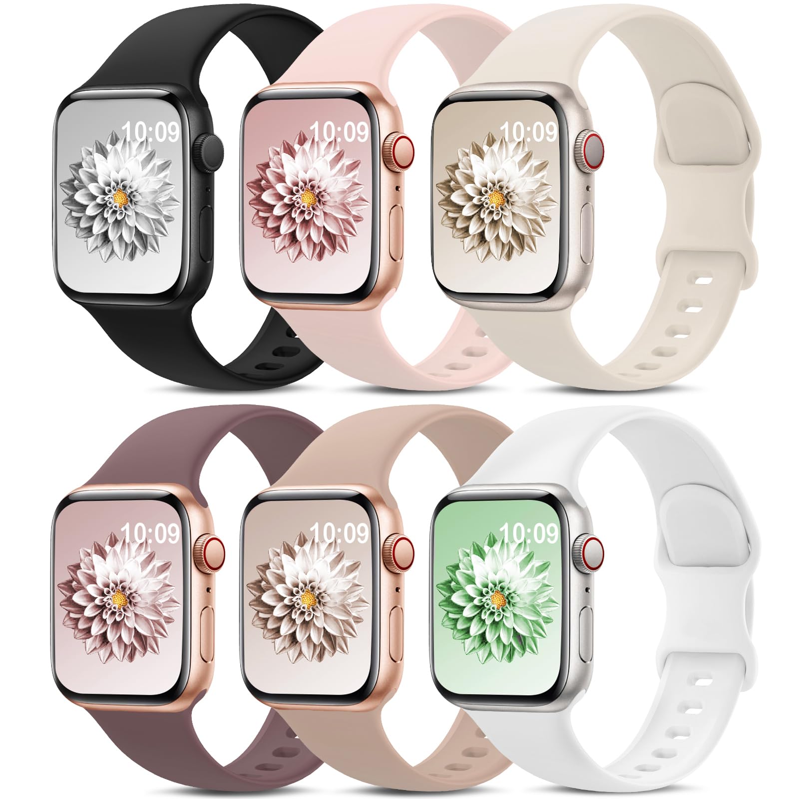 6 Pack Sport Bands Compatible with Apple Watch Band 38mm 40mm 41mm 42mm 44mm 45mm 49mm 46mm,Silicone Waterproof Strap for iWatch Apple Watch Series 11 10 9 Ultra 8 7 6 5 4 3 2 1 SE Women Men