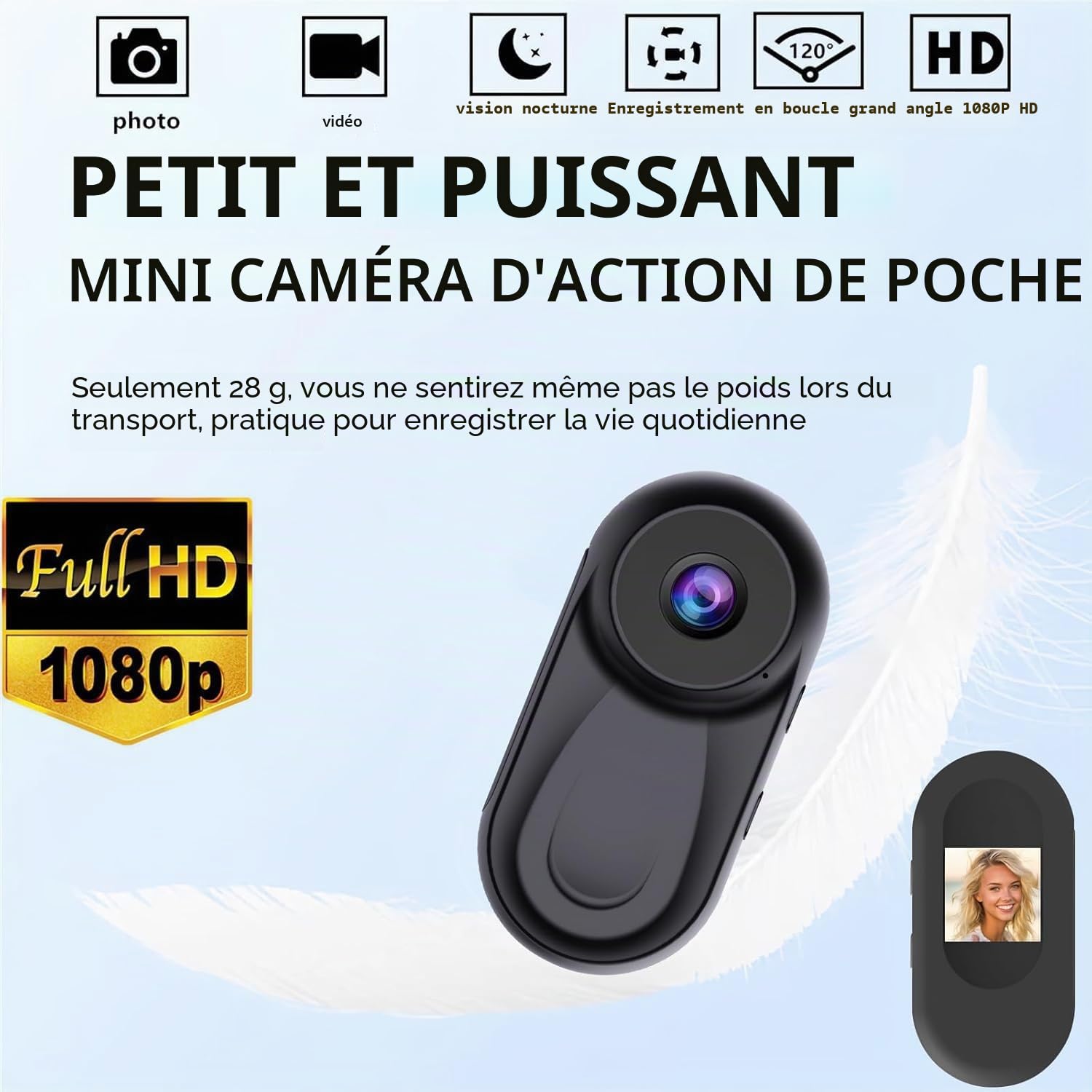 OBEST Mini Caméra Action 1080P HD,Body Cam 120° Grand Angle,Caméra Casque Moto Vision Nocturne Infrarouge,Caméra POV Écran de 0,85 Pouce,Accessoires Multifonctions pour Vélo, Ski, Vlog