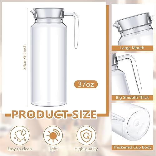 Miniatura 2 de Dandat Jarra acrílica con tapa, jarra de plástico transparente irrompible, contenedor de jugo, resistente al calor, con asa de boquilla, para