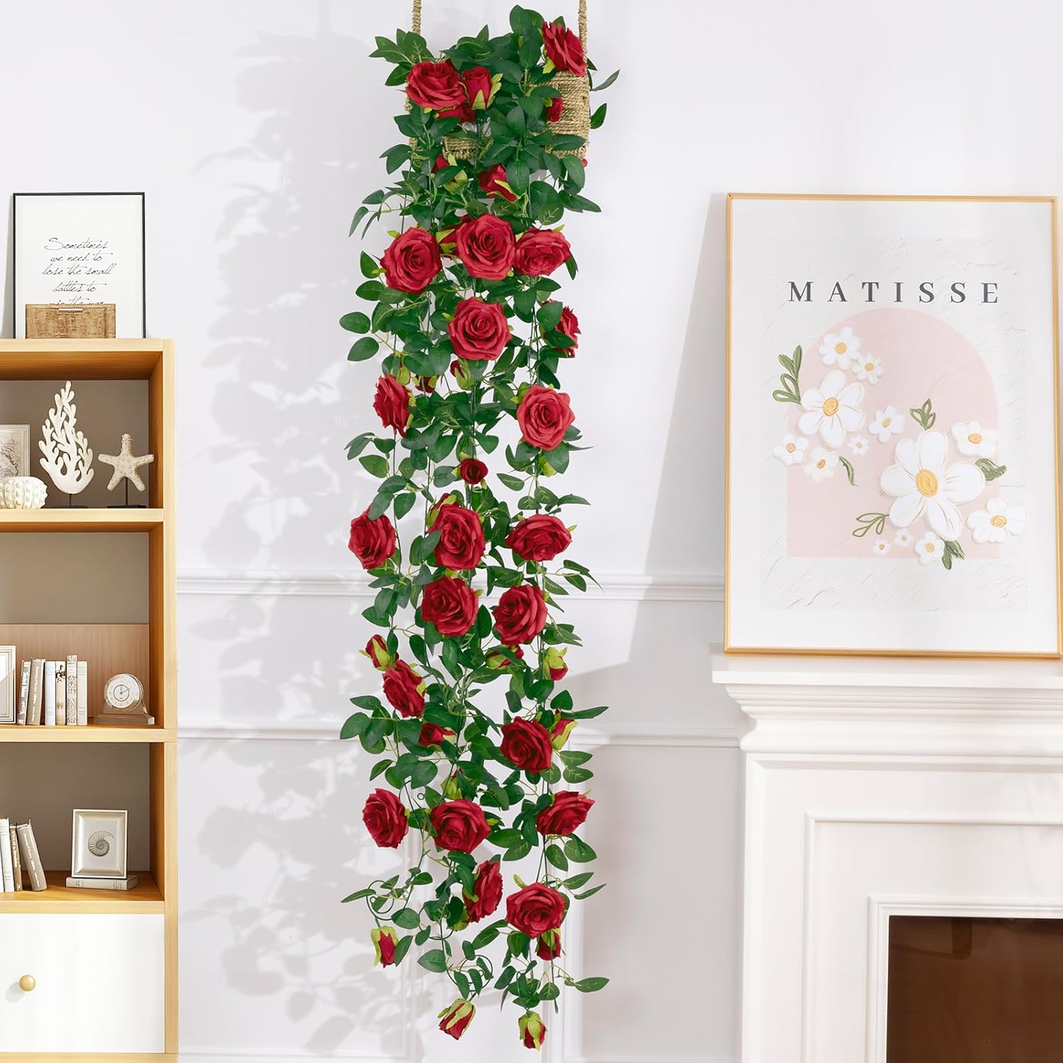 U'Artlines 5 Pack Artificial Red Rose Vines Floral Garlands Total 32.5 Ft Fake Vine Silk Flower Garland for Indoor Outdoor Home Wedding Arch Garden Wall Decoration