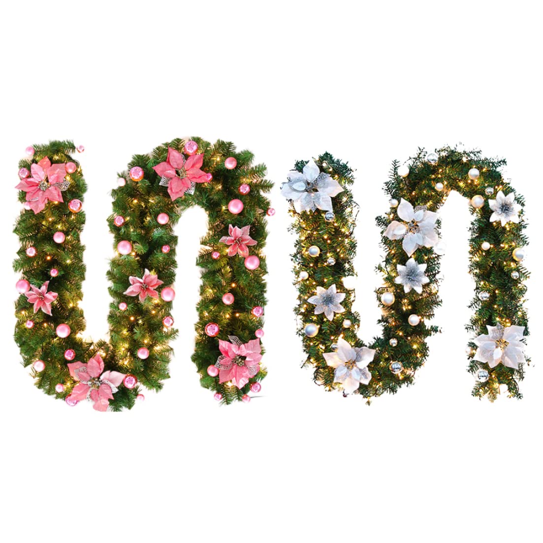 Decoraciones de guirnaldas de Navidad LED Ronda de Navidad pre iluminada with Lights Flower Garland Wreath para chimeneas de escaleras Decoración de Interior y Exterior