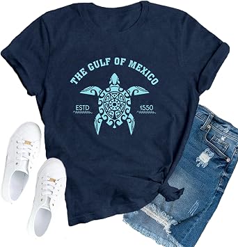 Gulf of Mexico T-Shirt for Women Mexican Shirts Beach Turtle Tops