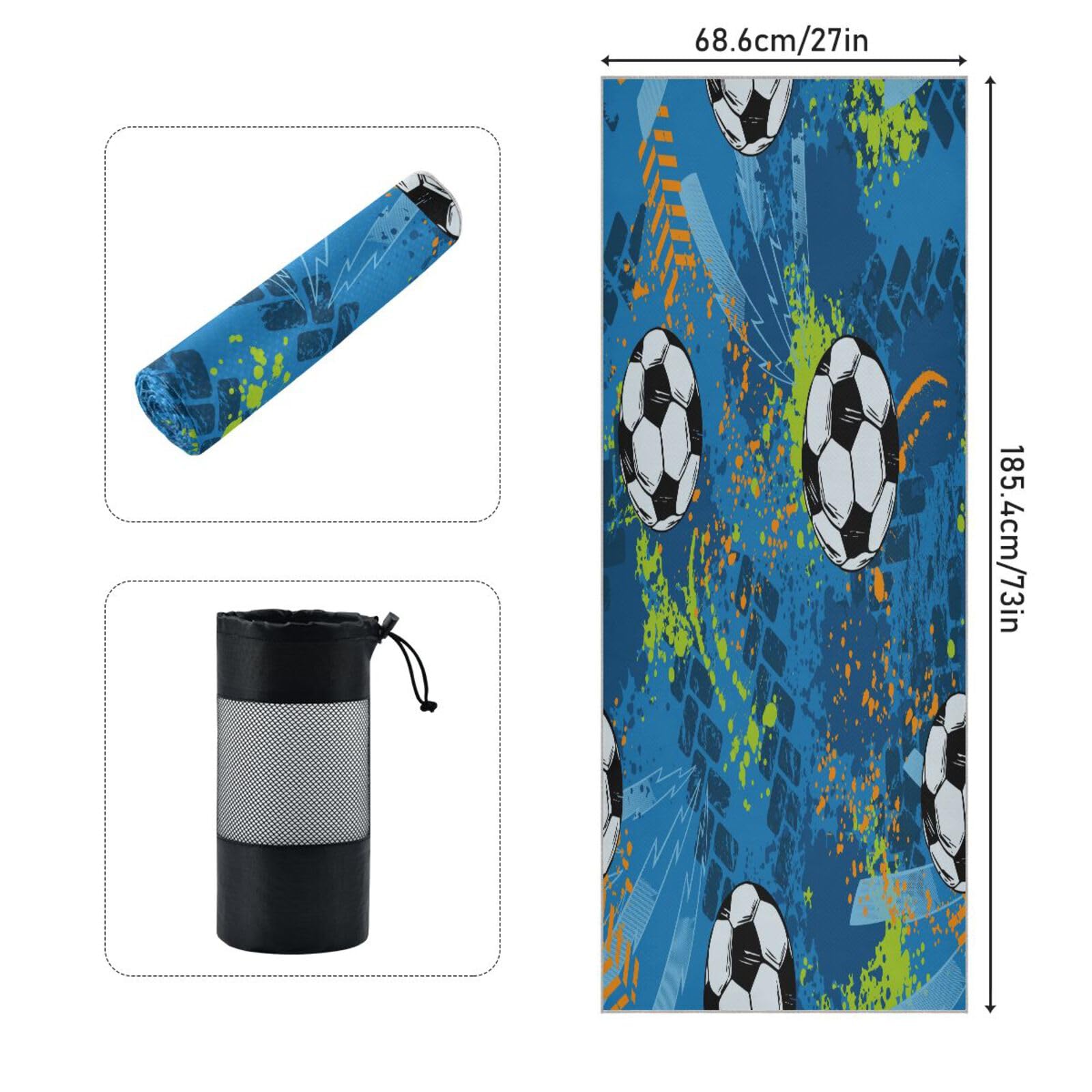 pnyoin Yoga Towel Soccer Ball and Geometric Hot Yoga Mat Towel with Grip Dots Sweat Absorbent Non-Slip for Hot Yoga, 24