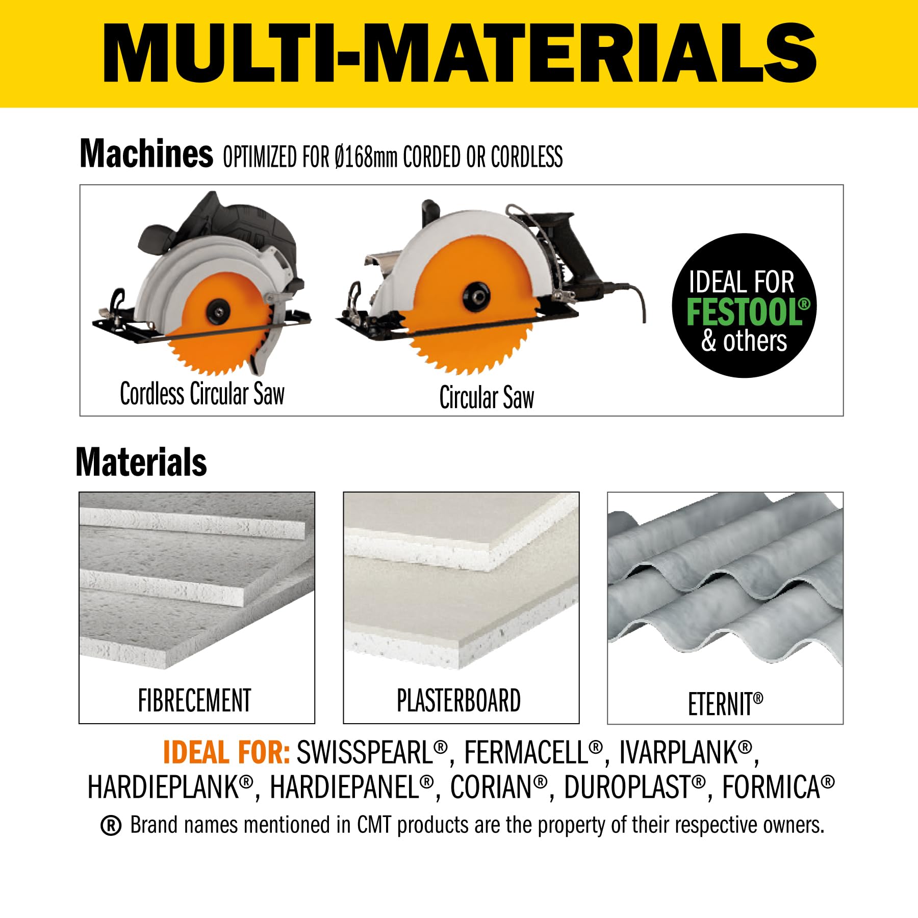 CMT Orange Tools 236.168.10H - Sierra Circular para Fibrocemento DP 168x1.8/1.2x20 Z10TCG