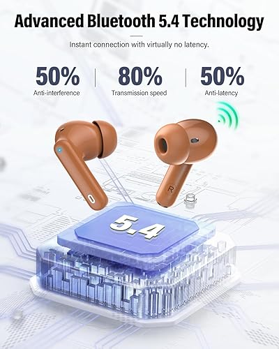 Miniatura 4 de Auriculares inalámbricos, auriculares Bluetooth 5.4 con graves estéreo, auriculares con micrófono de cancelación de ruido, auriculares IP7