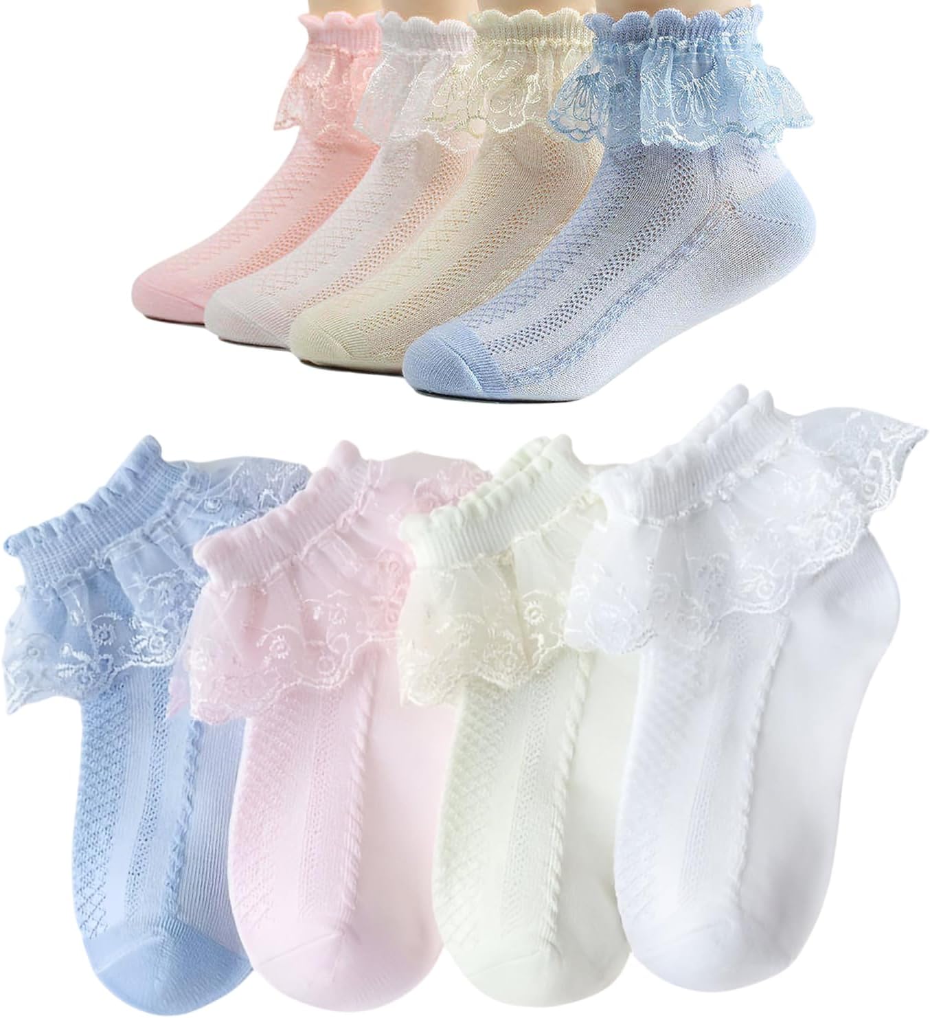 Baby Girl kids Toddlers Infant lace Socks Cotton Stretch-Flower Net-Multicolour-Set of 4 numbers