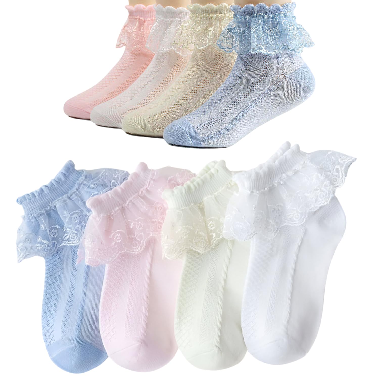 momisy MOMISYBaby Girl kids Toddlers Infant lace Socks Cotton Stretch-Flower Net-Multicolour-Set of 4 numbers-picture-17