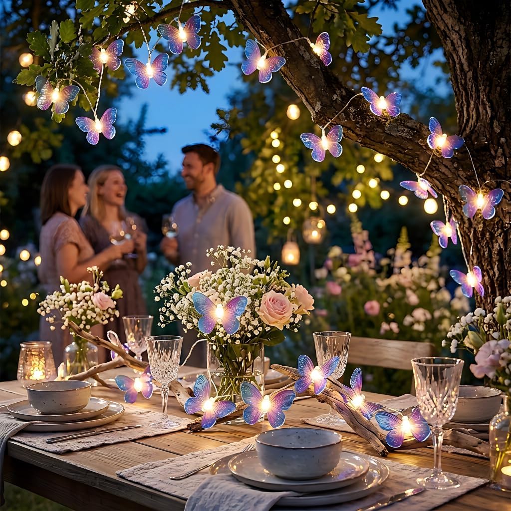 Butterfly String Lights 20LED 10FT, Battery Operated Fairy Lights for Bedroom, Wedding, Garden & Party Decor, Warm White