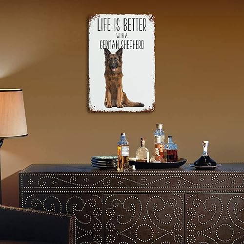 Miniatura 3 de Cartel de hojalata para perro, la vida es mejor con un pastor alemán, cartel de hojalata de pared para el hogar, calle, bares, restaurantes,