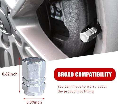 Miniatura 8 de Ziciner 8 tapas de válvula de neumático de automóvil, cubiertas de vástago de válvula de rueda de aleación de aluminio con anillo de goma, juego de