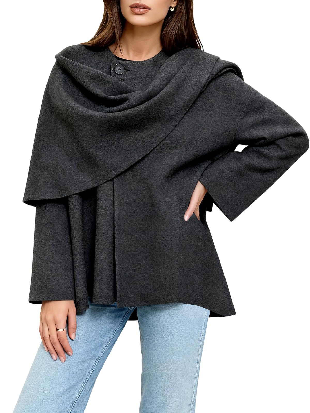 Womens Winter Oversized Scarf Jacket Peacoat Coat Shawl Wraps Long Sleeve Button Down Knit Sweater Cardigan