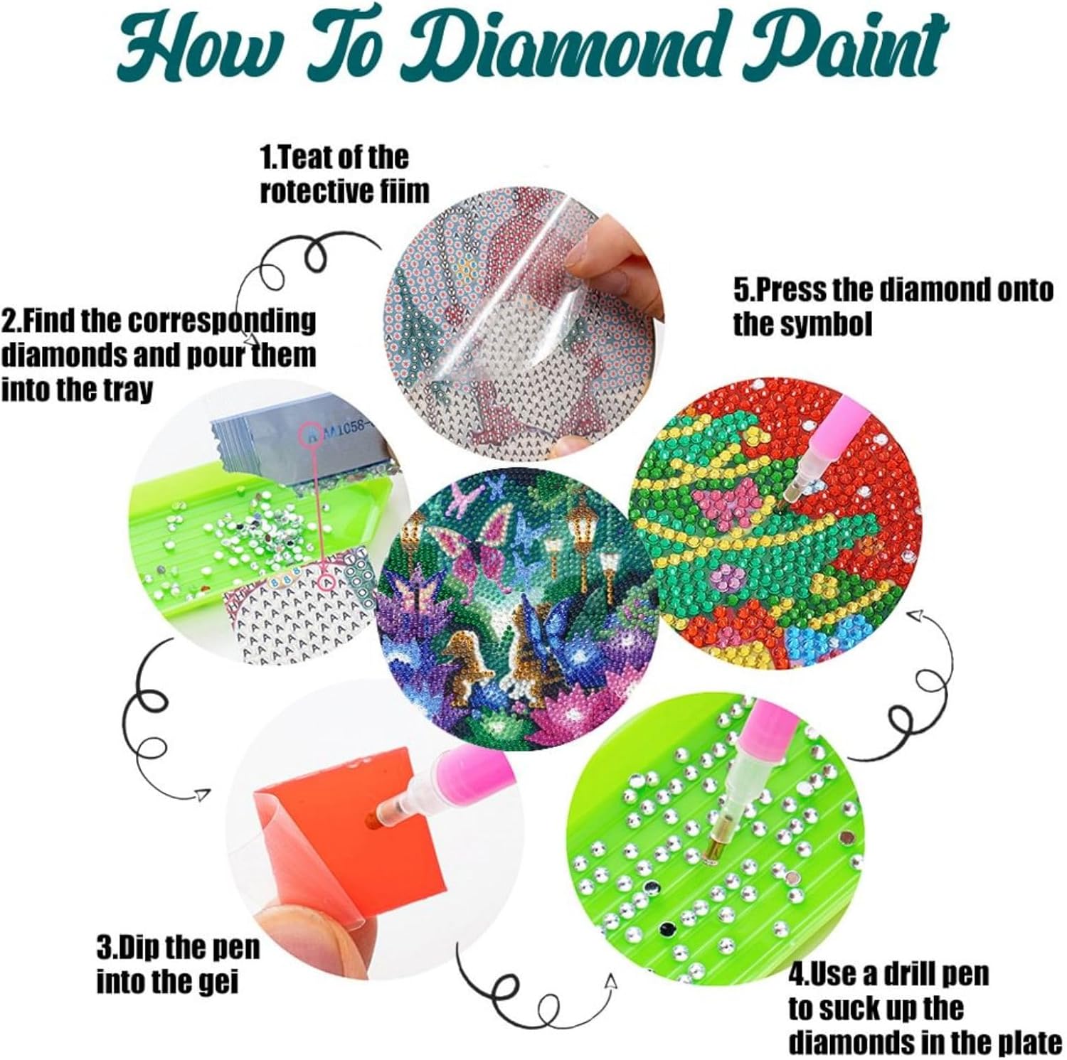 ARTopet 16Pcs DIY Diamond Art Painting Placemat with Holder Round Non-Slip Wooden Table mats Modern Dining Table Kitchen Diamond Art Place mats Craft Supplies for Home Decor