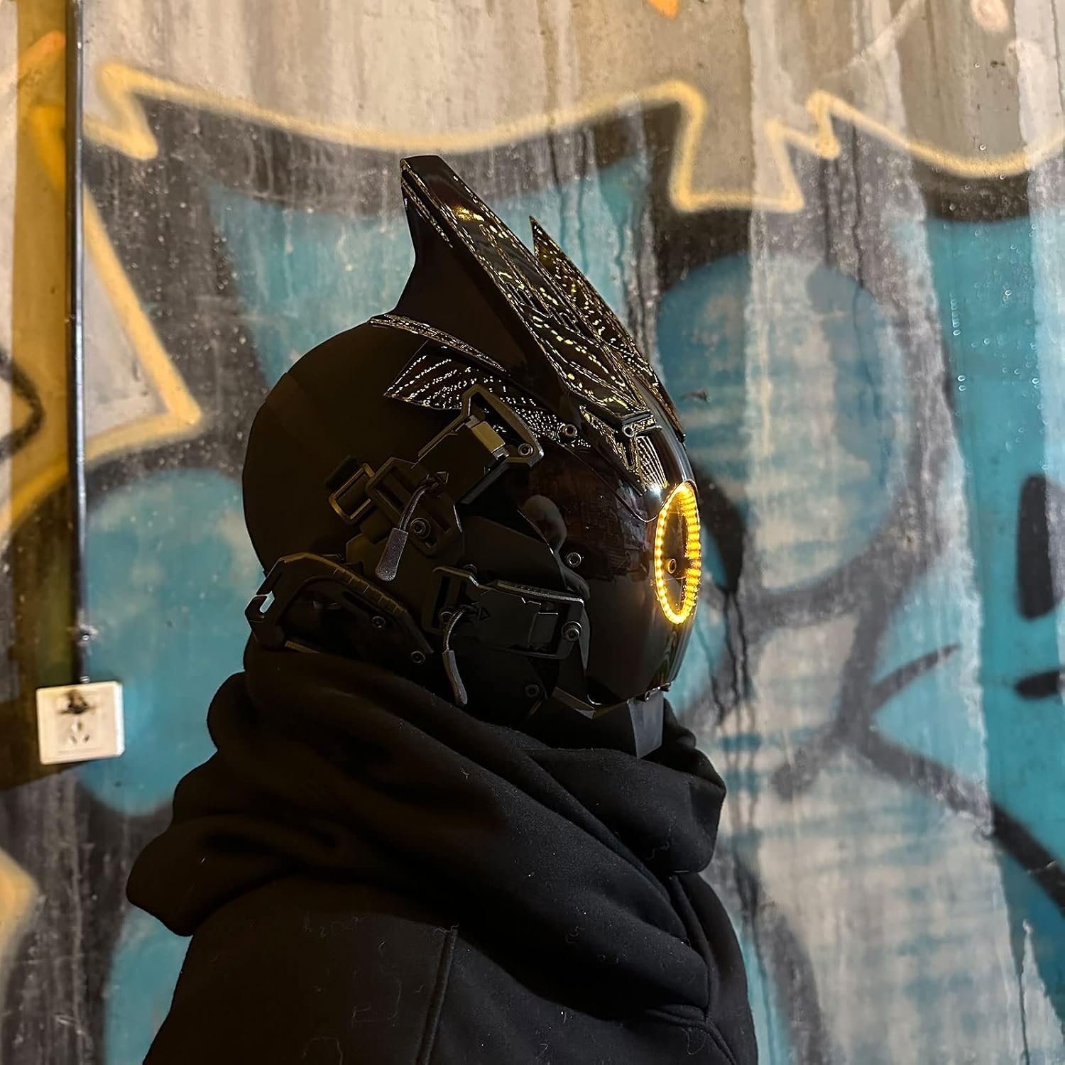 Techwear Mask Punk Mask Helmet,LED Light Cool Samurai Mask,Halloween Cosplay Anime mask image 5