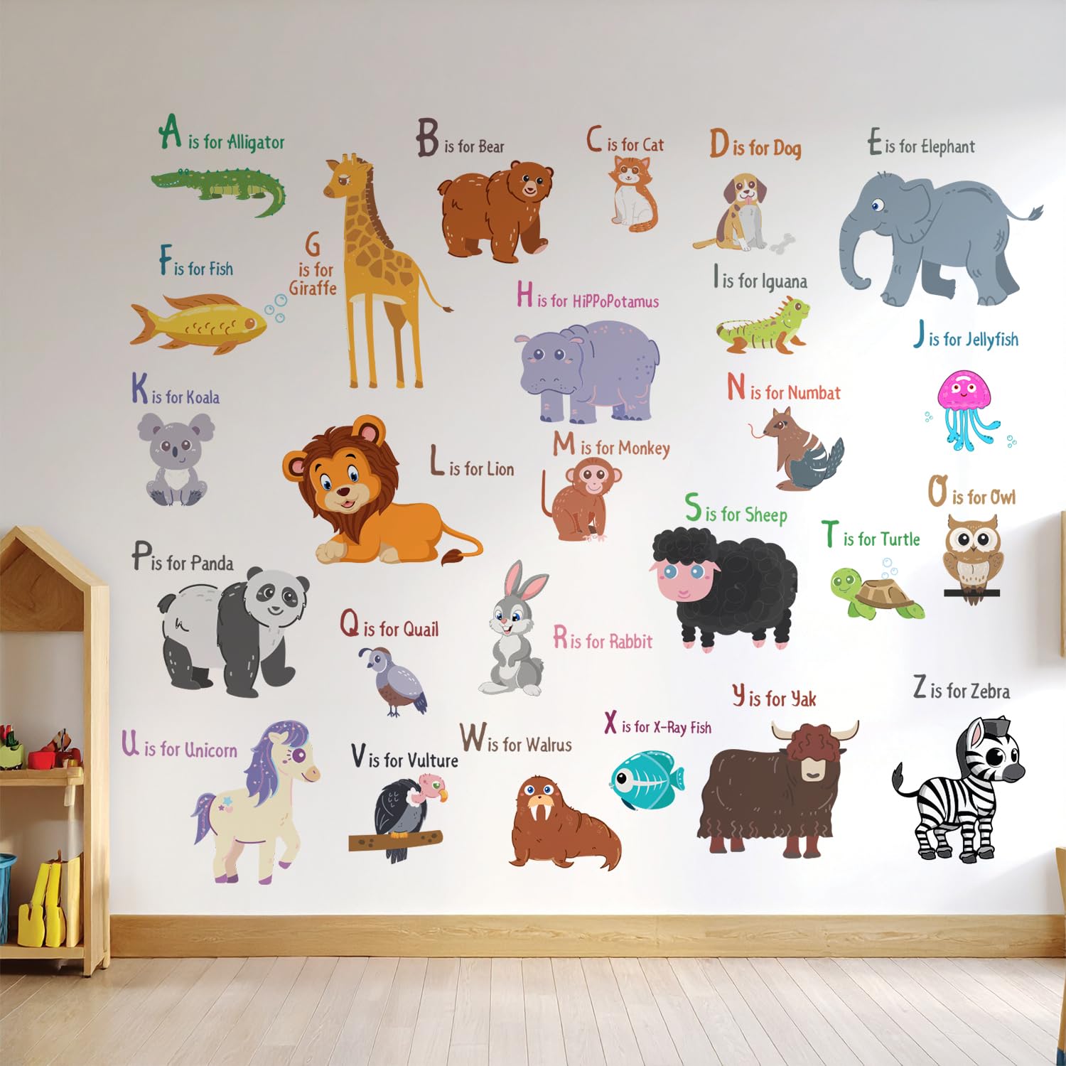 StickMe 'Animal Alphabets N Baby - Kids - Learning Education Nursery Pre School Kinder Garden Wall Reusable Self-Adhesive Sticker ' -Sm405 (Multi Colour, Vinyl - 100Cm X 100 Cm)