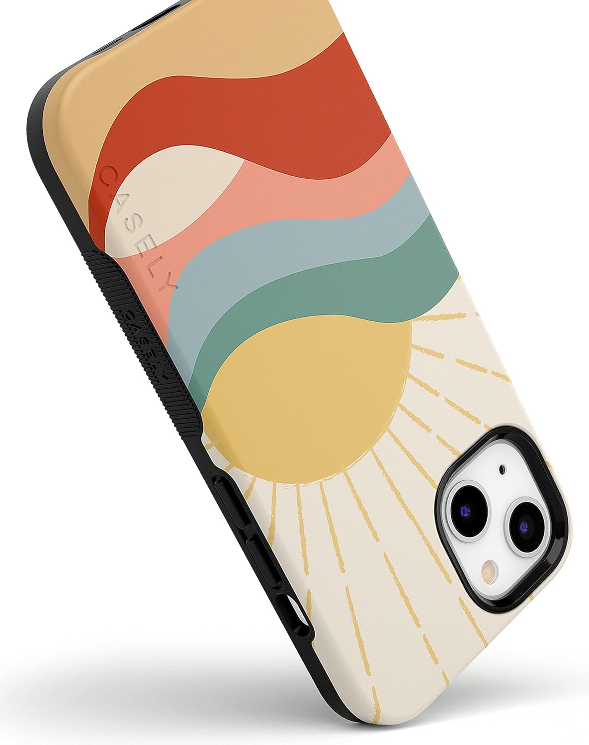 Casely iPhone 14 Plus Case | Here Comes the Sun | Colorblock Sunset | Bold Protective Design | Compatible with MagSafe
