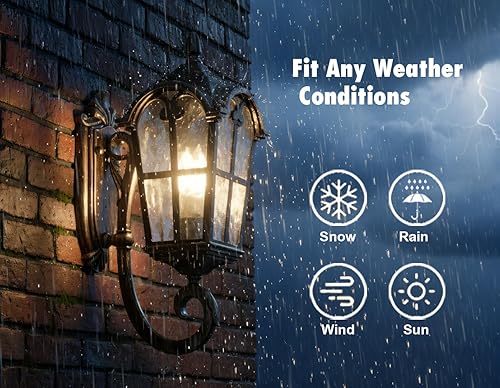 Miniatura 3 de YUBOLE Luces de pared al aire libre para la casa, lámpara exterior para porche delantero, patio, garaje, entrada con vidrio texturizado martillado,