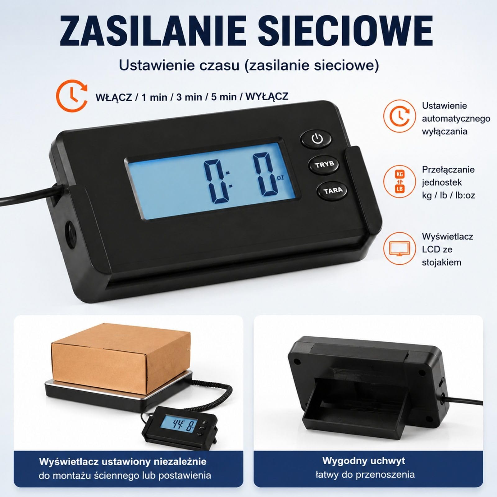 Cyfrowa waga platformowa do paczek i przesyłek, stal nierdzewna i ABS, funkcja tarowania, kg/lbs/lbs:oz, dokładność 50 g, do domu, biura i magazynu