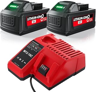 Upgraded 2Pack 8.0Ah Replacement for Milwaukee M18 Battery and Charger Compatible with Milwaukee 18V Battery 48-59-1850 48-11-1820 48-11-1850 48-11-1852 48-11-1828 48-11-1862 48-11-1801 48-11-1860