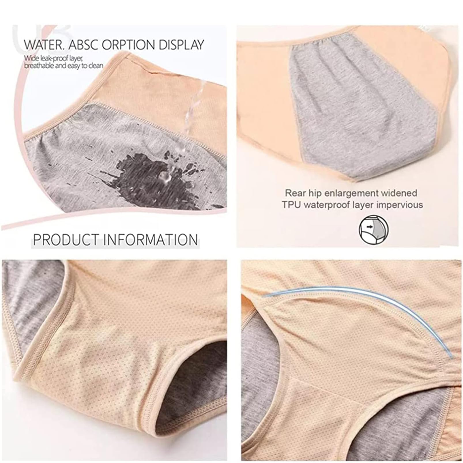 Pantalones de Período para Mujer, Paquete de 6 Bragas Menstruales a Prueba de Fugas, Ropa Interior Posparto de Cintura Media Alta, Braguitas de Algodón Menstrual a Prueba de Fugas