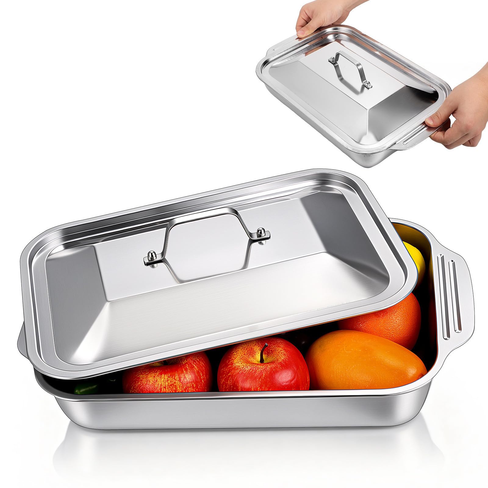 TIDTALEO Bandeja de Horno 46x37 de Acero Inoxidable Rectangular con Diseño de Bandeja Profunda Adecuado para Asar Pescado y Carnes en Escenarios de Parrilla