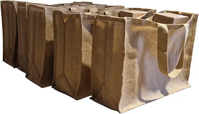 Lot de 5 Sacs Cabas en Jute Naturel - 50x35x20 cm Beige - FROM INDIA BOUTIQUE