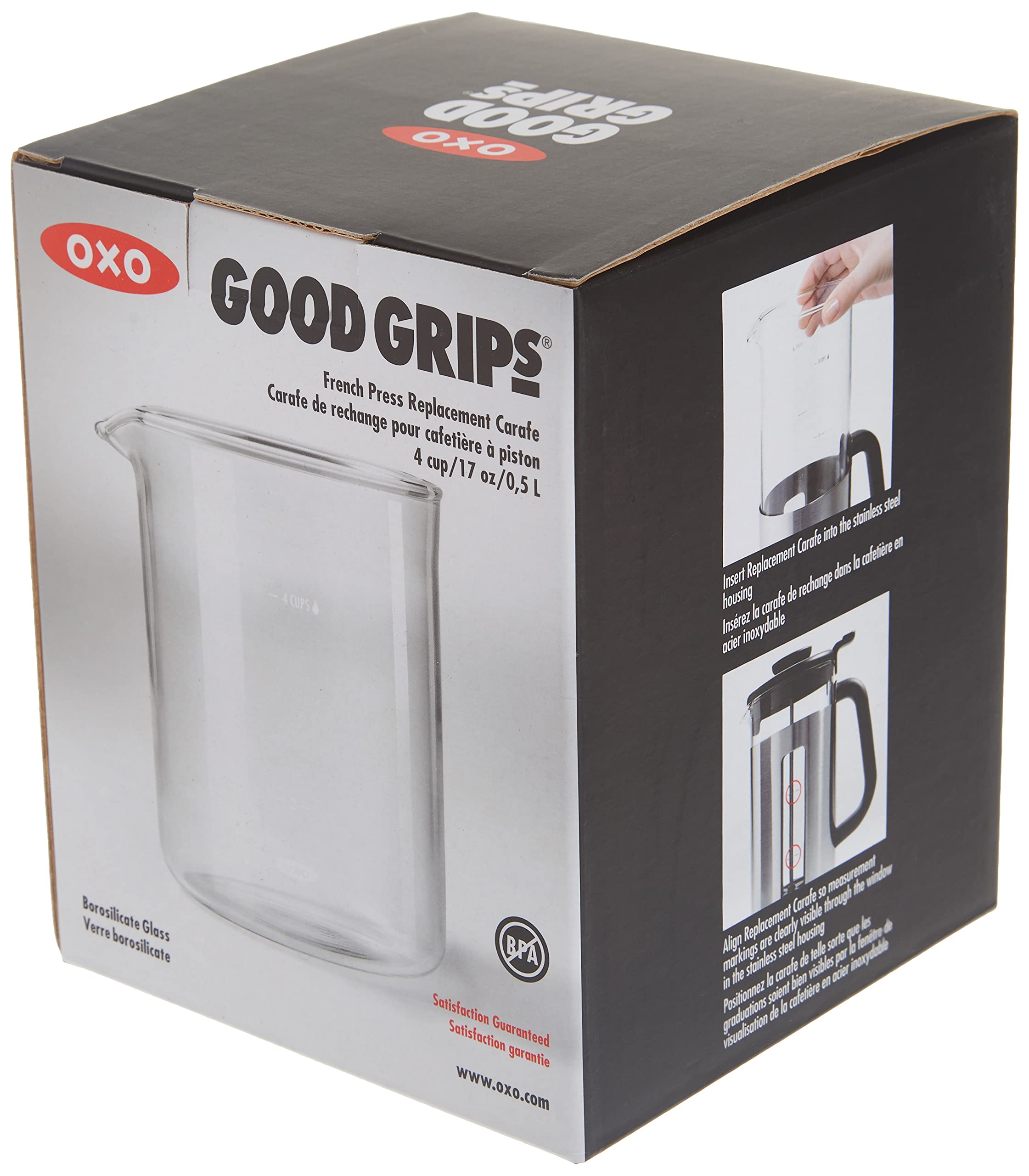 OXO Good Grips - Caffettiera per caffè francese, facile da pulire, 4 tazze Caraffa 4 Cup Trasparente
