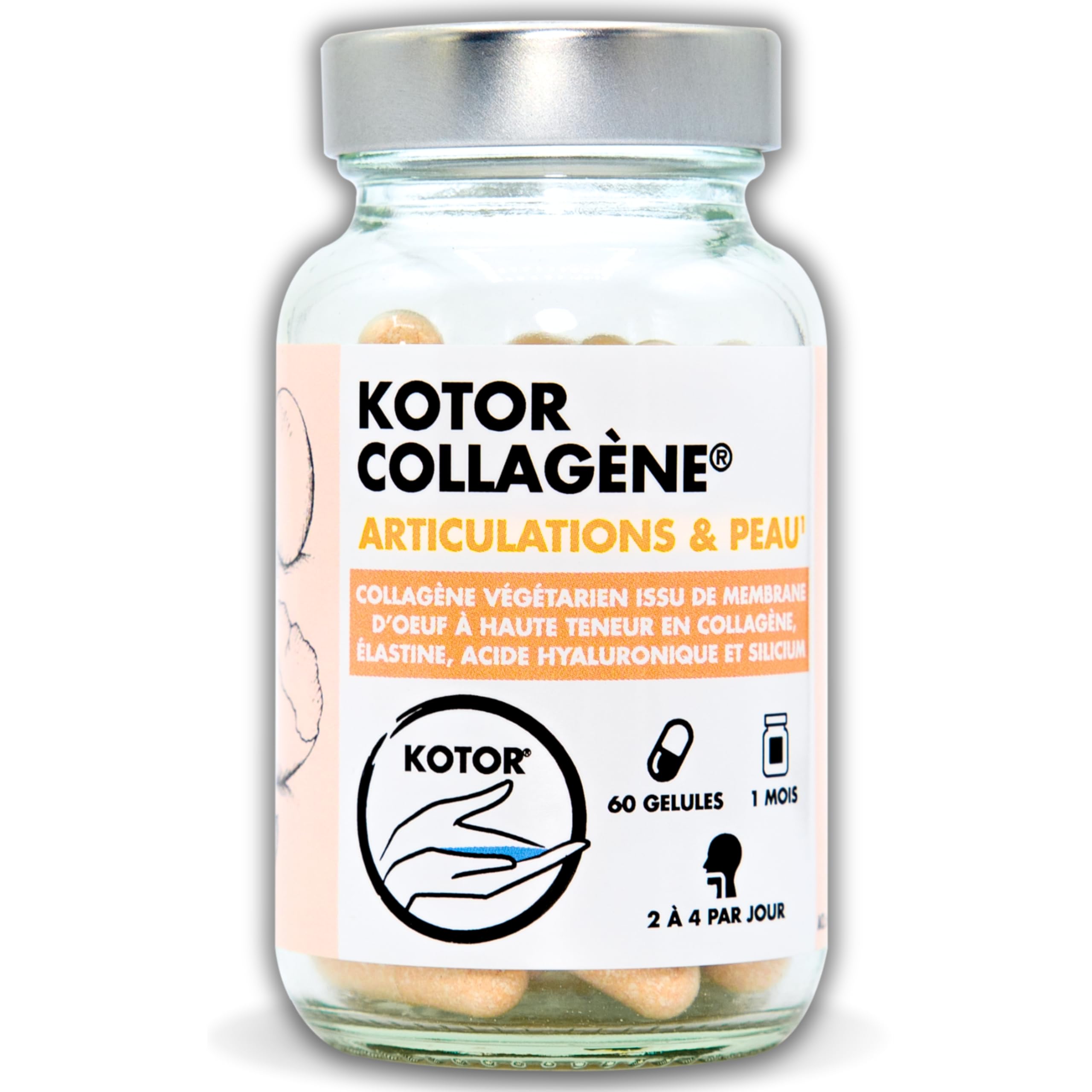 COLLAGÈNE FRANÇAIS & NATUREL | Membrane d’Œuf riche en Collagène type I, V, X + Acide Hyaluronique, Élastine, Silicium et Vitamine C | Peau, Articulations, Cheveux & Ongles | 60 Gélules | 1 Mois