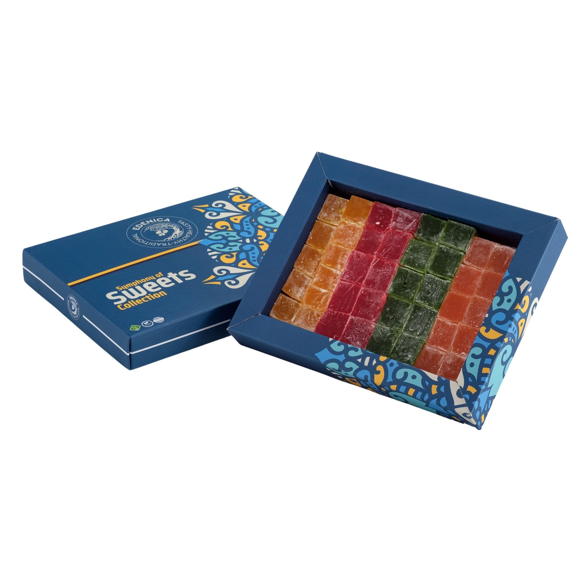 edenicaGourmet Turkish Delight - Luxury Vegan & Non-GMO, Halal Certified, Glucose-Free - Perfect for Gifting & Celebrations (Mixed Fruit Flavored Turkish Delight) - Handmade with Pomegranate, Mint, Orange, and Lemon - 500g (17.6 oz) Natural Flavors