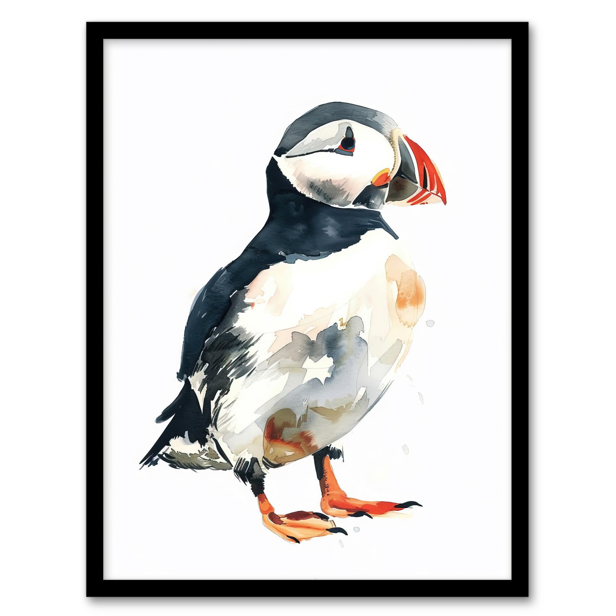 Artery8 Single Cute Puffin Bird Watercolour Portrait Living Room Art Print Framed Poster Wall Decor 12x16 inch