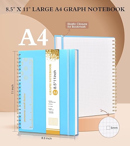 Vista 2 de Cuaderno de papel cuadriculado, cuaderno en espiral de 8.5 x 11 pulgadas, cuadernos de cuadrícula grande A4 para mujeres y hombres, papel gráfico