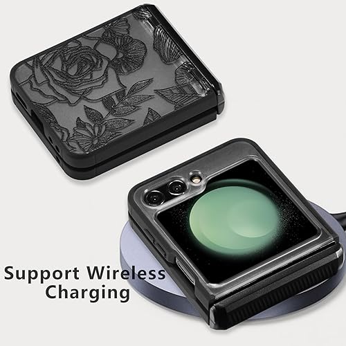 Miniatura 6 de XIZYO Funda para Samsung Galaxy Z Flip 5, funda floral Z Flip 5, bonita funda estética rosa transparente para mujeres y niñas, patrón delgado