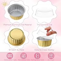 Vista 3 de Dandat Paquete de 300 tazas de papel de aluminio con tapa, molde para hornear pasteles de 5 onzas, desechables Ramekin para cupcakes, tazas