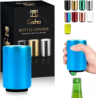 GOCHA | Magnetic Bottle Opener with Automatic Cap Catcher | Premium Stainless Steel Beer & Soda Bottle Opener | Push & Pull Design | Portable Bar Accessory (Blue)