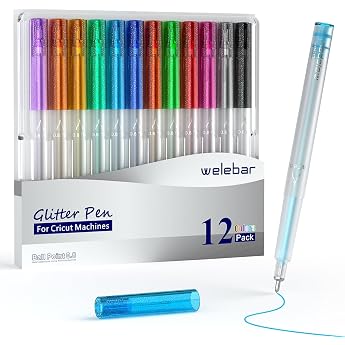 Glitter Gel Pens for Cricut Maker 3/Maker 4/Explore 3/Explore 4/Air 2 Set of 12 Assorted Colours 0.8 Glitter Pens for Writing and Drawing Compatible with Cricut Cutting Machine