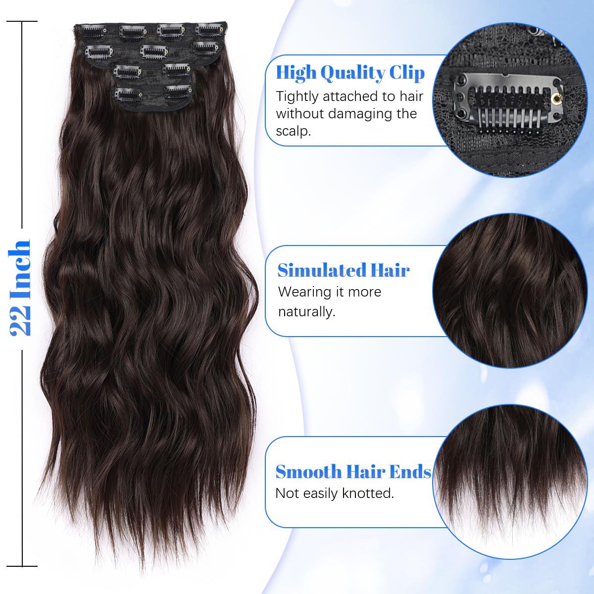 JIAMEISI Clip in Hair Extensions 4PCS Full Head Long Wavy Hair Extensions Synthetic Fiber 22 Inch 200g Clip in Thick Hairpieces for Women/Girls (#6A Dark Brown) - Image 4