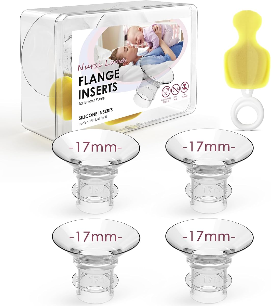 Nursi Luna Flange Sizing Kit, 17mm Flange Inserts for 24mm Breast Pumps | 4PCS, Fits Electric & Manual Pumps, Soft Silicone, Comfortable Pumping, Storage Case, BPA-Free