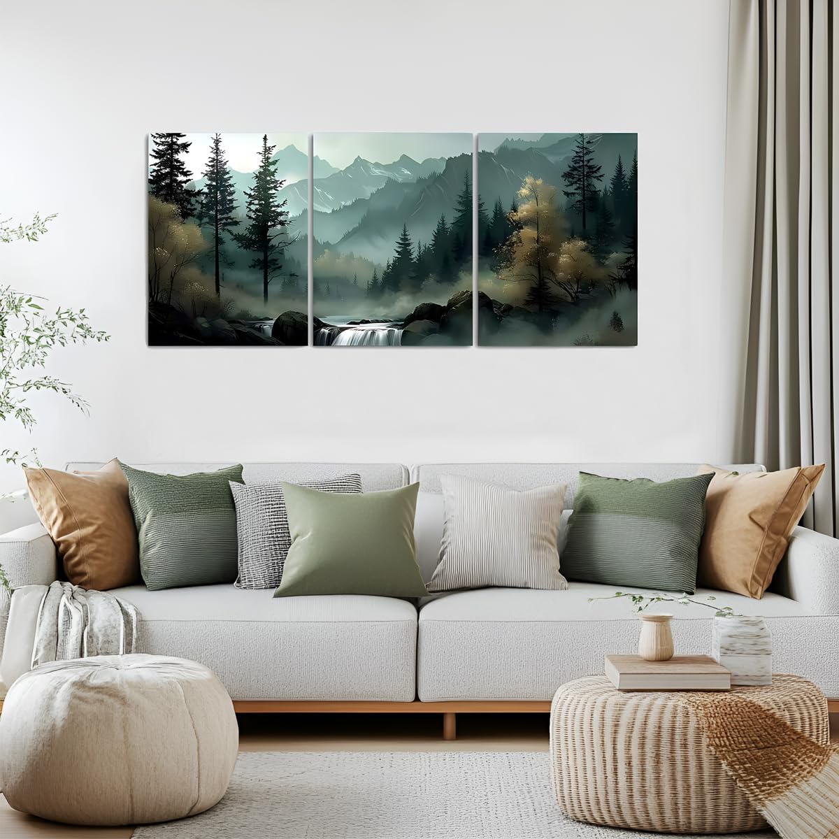YWQQ Quadro Su Tela 3 Pezzi - Foresta Nordica Alberi - Stampe Moderne Per Soggiorno, Ufficio, Yoga
