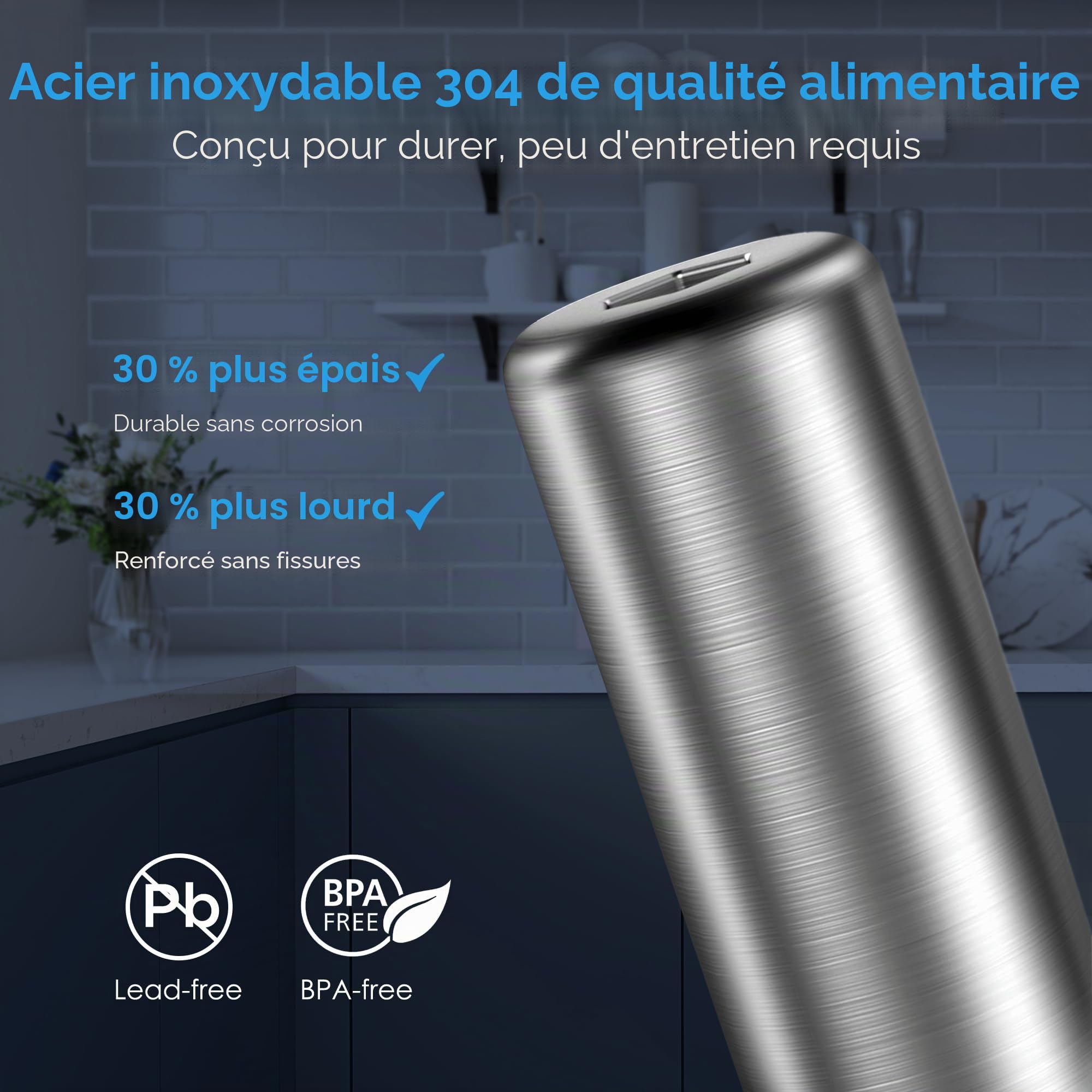 Waterdrop AS13 Filtre à eau sous évier, pas de perçage nécessaire, réduit les PFAS, PFOA/PFOS, filtre en acier inoxydable à 6 étapes, capacité de 56 000 litres, débit de 2 gpm